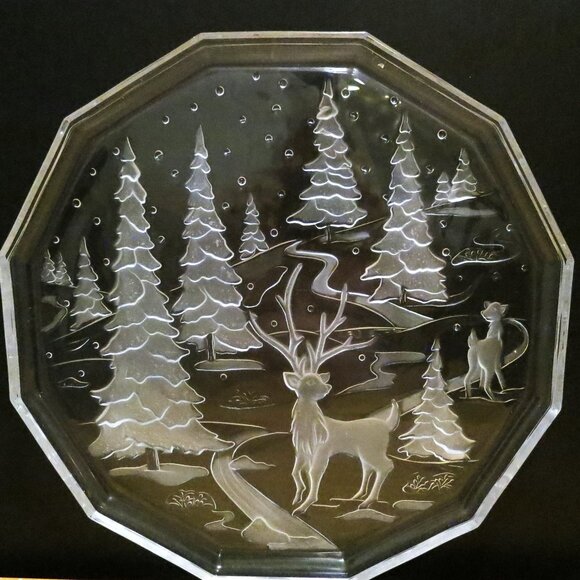 Serving Platter 14" Savoir Vivre Crystal by Mikasa Reindeer Christmas Japan - Picture 1 of 10